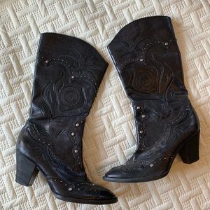 Leather Studded Western Boots - Tezza Inspo